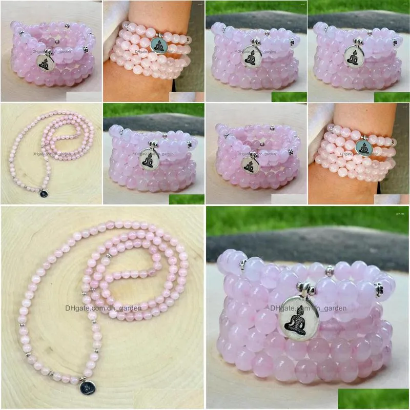 chains 8mm rose quartz 108 beads mala buddhist bracelet necklace chakra buddhism meditation ly classic cuff diy natural wristband