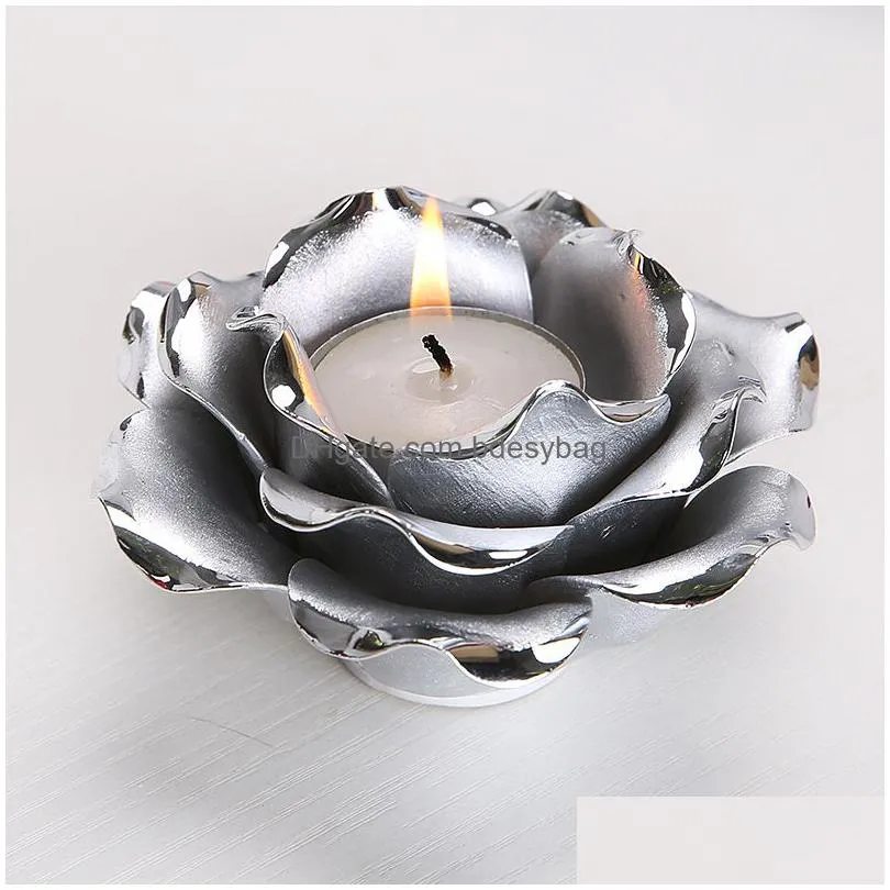 nordic candles holder plating silver gold lotus rose shape candlestick valentine wedding festival home tealight candles decor