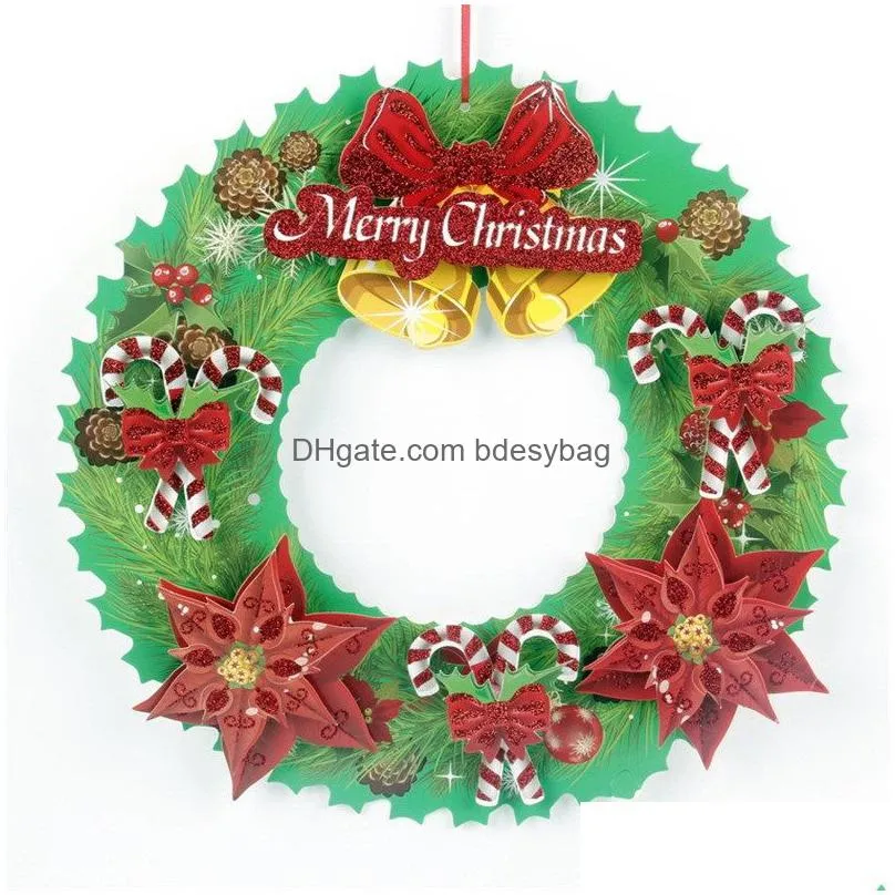 christmas door paper wreath decoration merry xmas party welcome door window hanging tree paper garland wreaths decoration