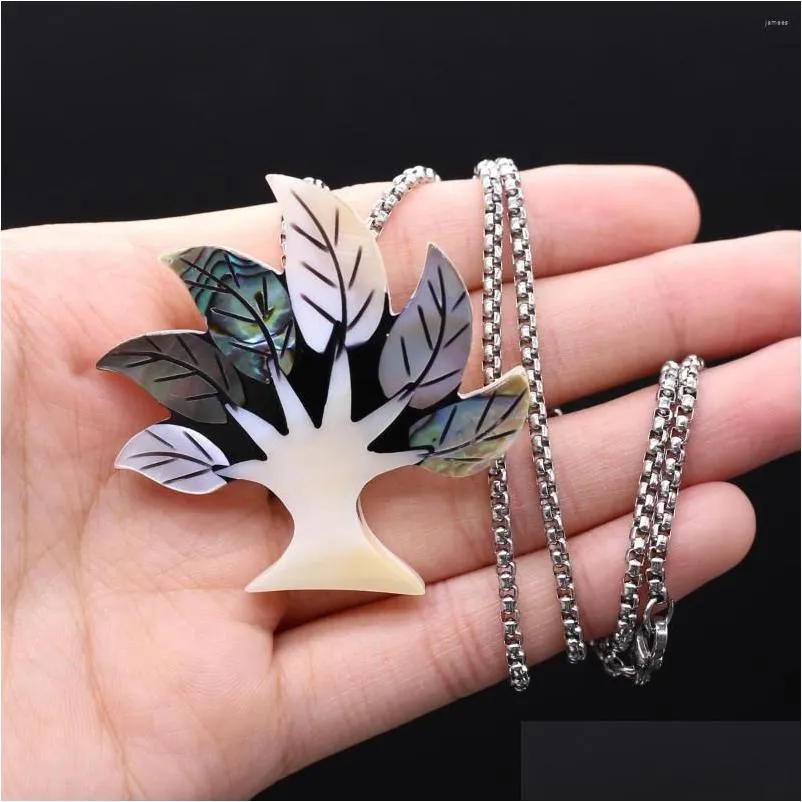 pendant necklaces fashion natural abalone shell tree of life wisdom reiki healing colorful charms jewelry women necklace gift