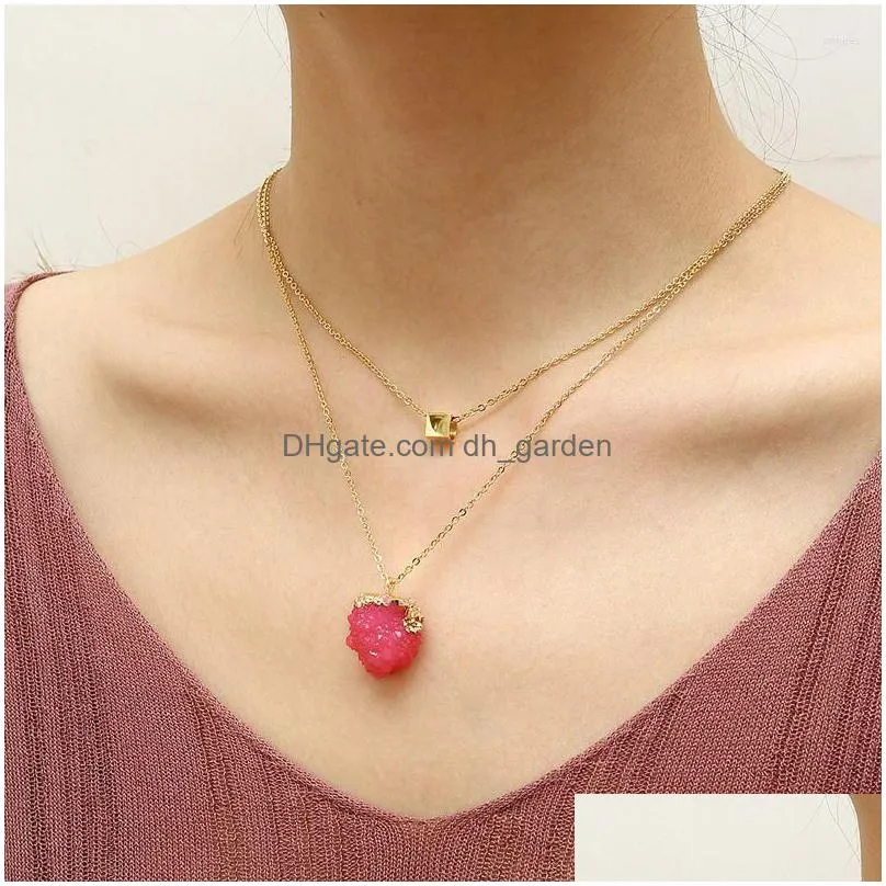 chains irregular double crystal dental necklace titanium steel golden plated ladys clavicle chain individual lucky accessories ln1305