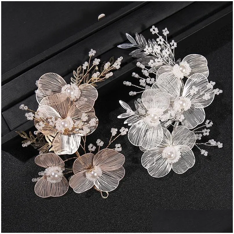handmade flower headwear golden leaf hair band brides wedding plate hair accessories banquet dress anchor hair accessories