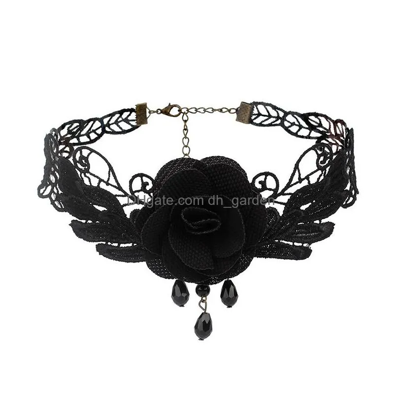 choker vintage fringe lace pendant goth punk clavicle chain water drop pearl sunflower charm necklace jewelry for women