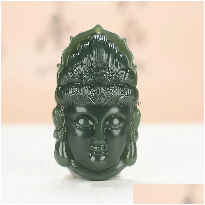 pendant necklaces natural hetian jade guanyin bodhisattva head jewelry lucky safety auspicious amulet pendants fine