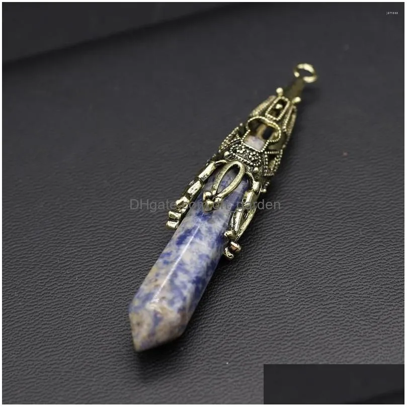 pendant necklaces natural stone pendants retro antique bronze lapis lazuli opal pendulum for jewelry making diy women necklace gifts