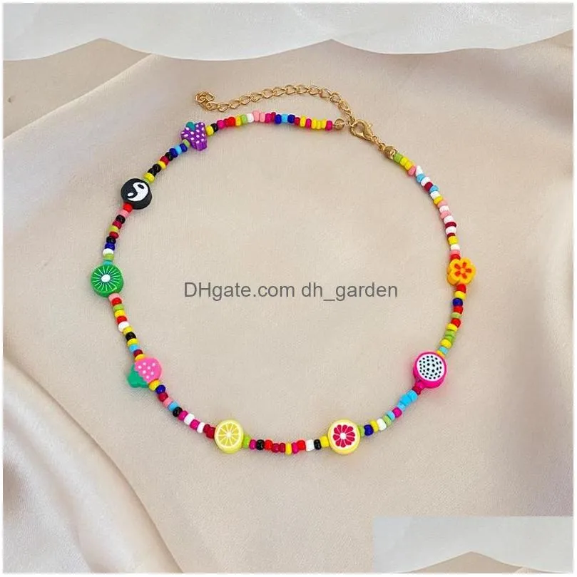 choker bohemian colorful bead soft clay fruit necklaces for women boho creative yin yang rice hawaii necklace 2023 tready