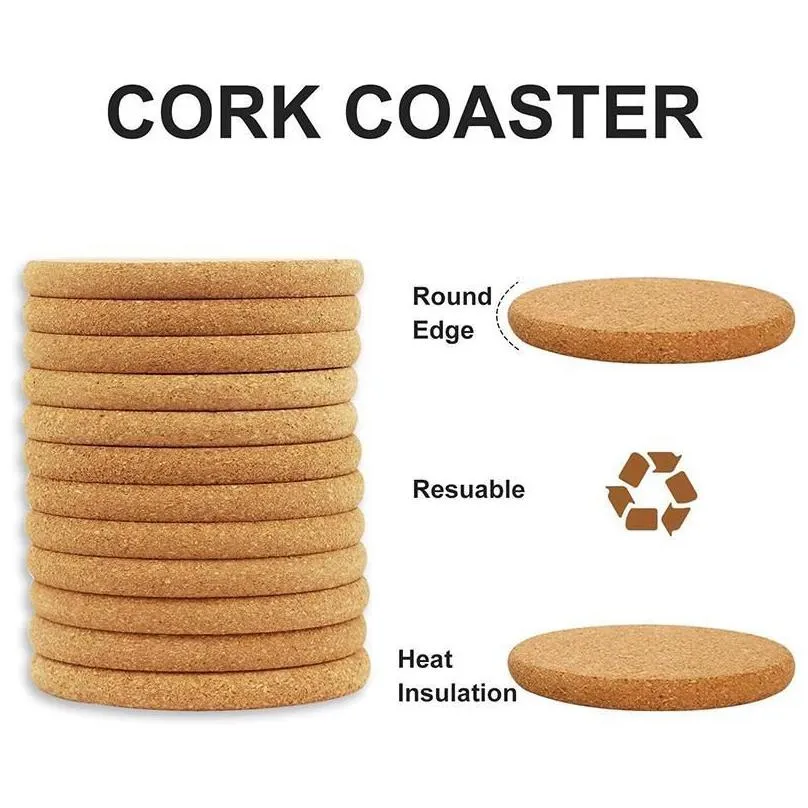 100pcs cork coasters round edge 100x100x5mm mats pads wooden corkcoaster 10x10x0.5cm wood plant coaster absorbent corked mat board for kitchen selling cup