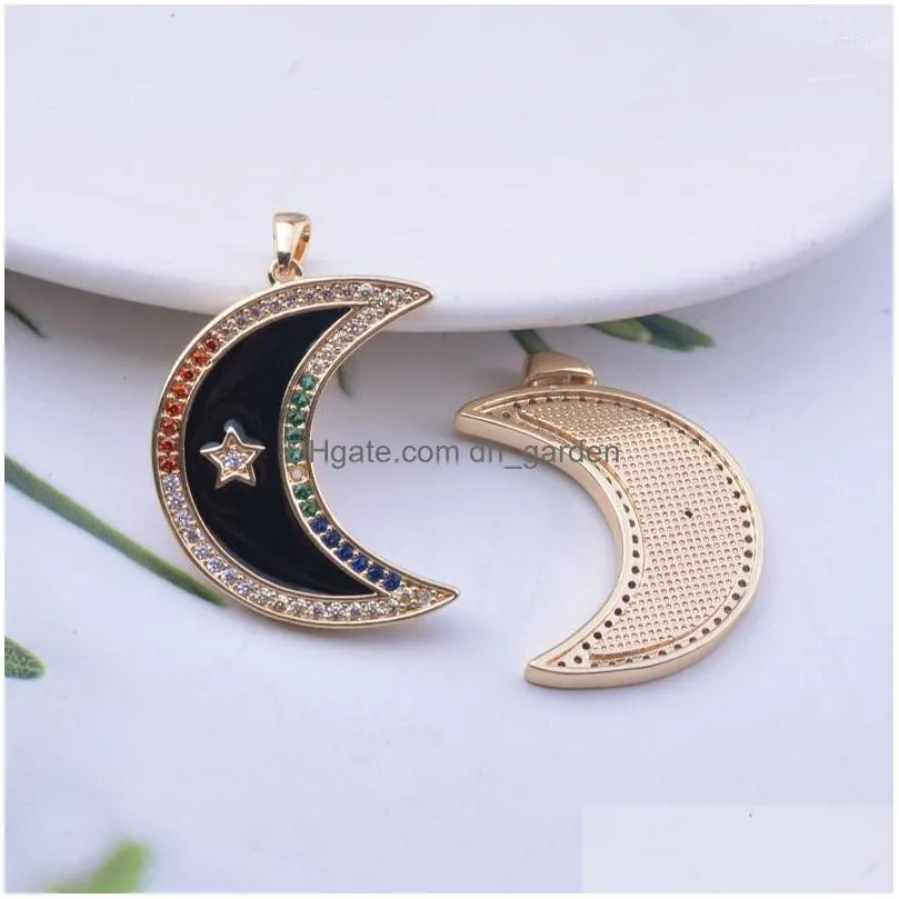 pendant necklaces 2pcs 22 28mm high quality gold color enamel zircon moon and star shape necklace accessories copper jewelry charm