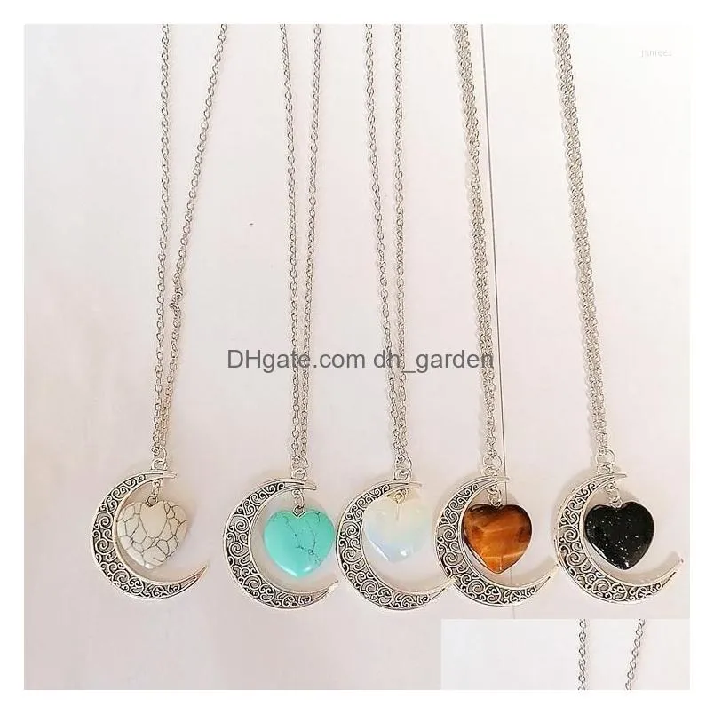 pendant necklaces fashion hollow moon natural crystal love necklace reiki mineral meditation energy stone for women men couples choker