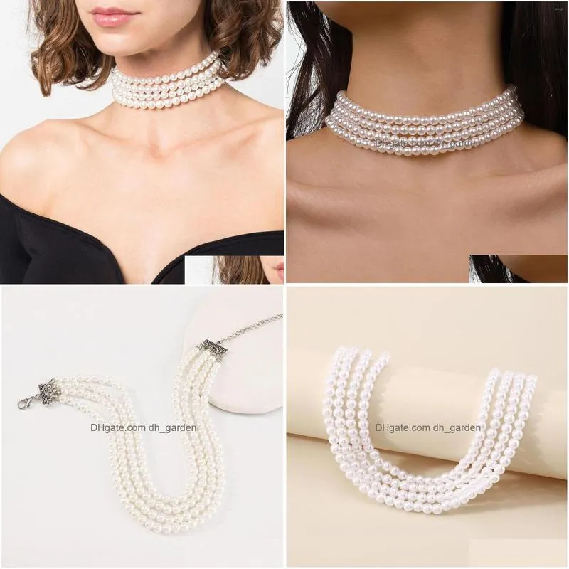 choker elegant multi layer white imitation pearl necklace bead chain punk wedding short clavicle banquet jewelry