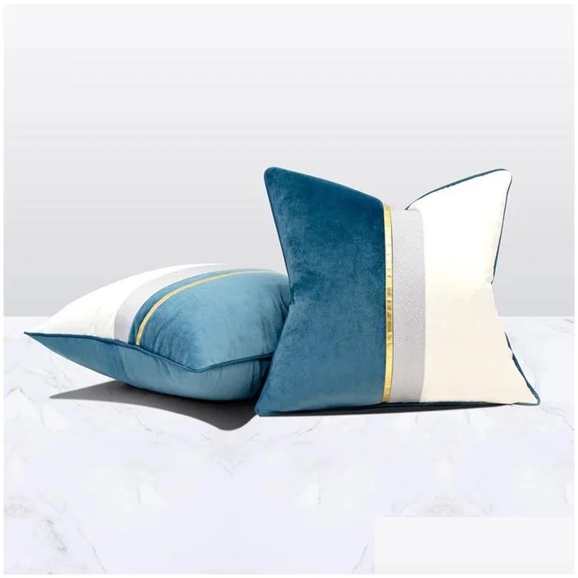 velvet leatherwork cushion covers navy blue yellow gray throw pillow case for living room bedroom sofa car decor