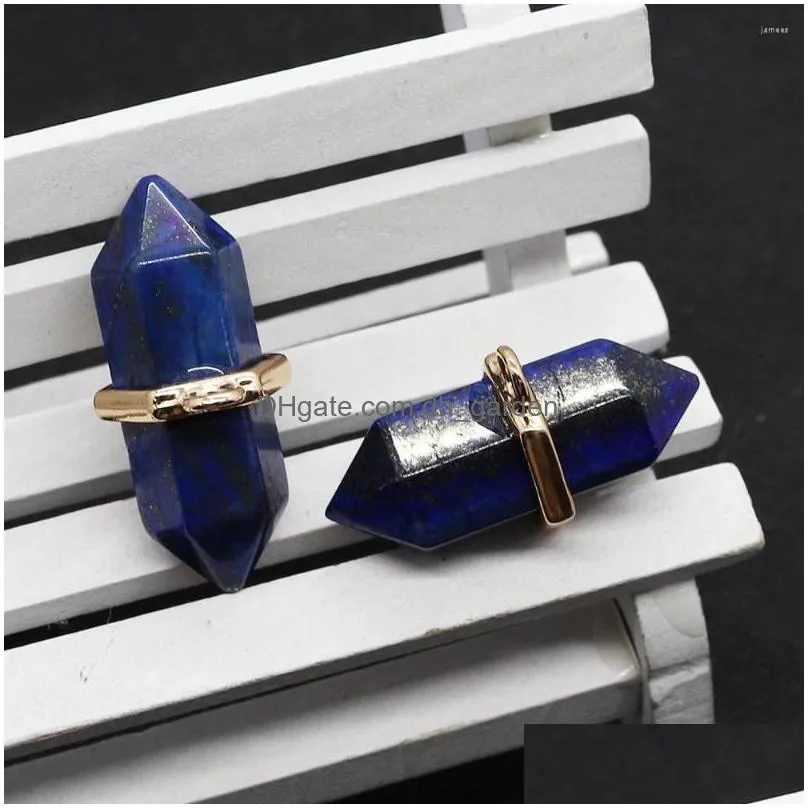 pendant necklaces natural stone fashion crystal pillar 15x34mm tiger eye lapis lazuli for diy making jewelry earrings necklace