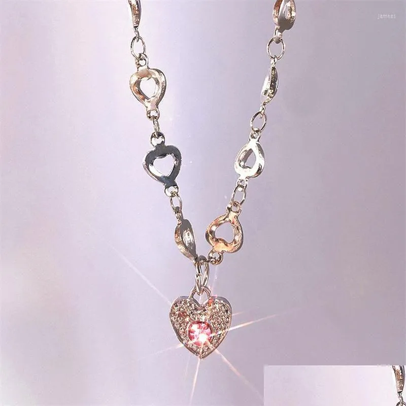 pendant necklaces kpop shine necklace y2k heart silver color chain chokers multilayer fashion trendy jewelry