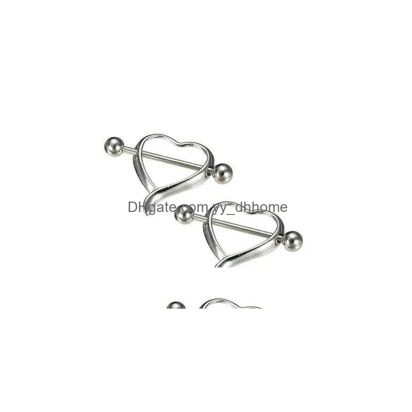 modrsa 2pcs/lot heart nipple shield piercing rings stainless steel barbell nipple ring body jewelry for women