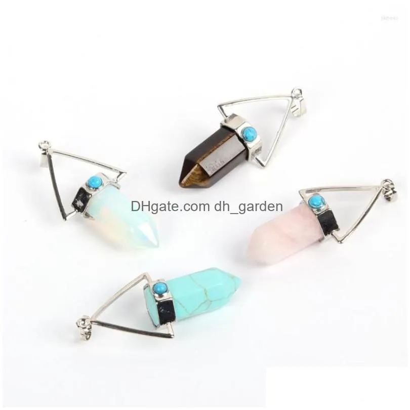 pendant necklaces fyjs unique wholesale 10 pcs silver plated geometric shape many colors quartz stone for gift trendy jewelry