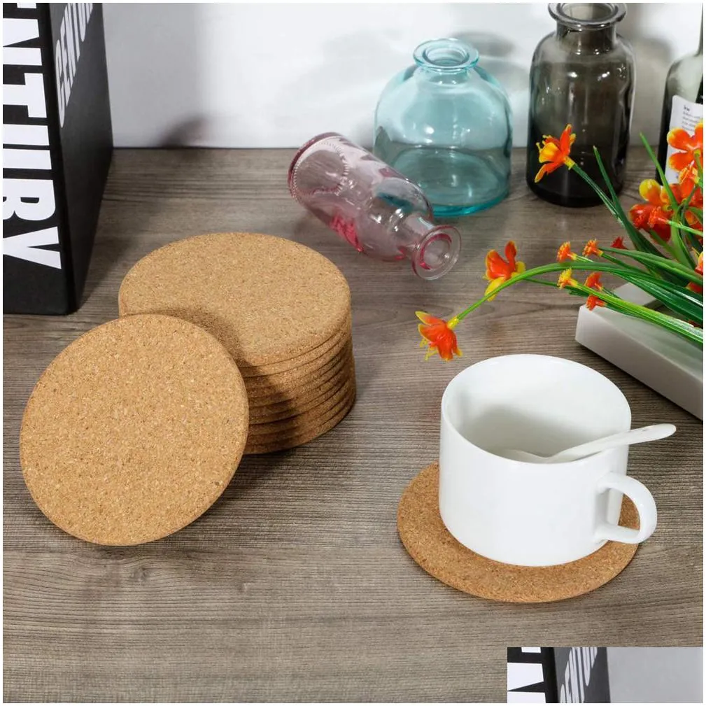 100pcs cork coasters round edge 100x100x5mm mats pads wooden corkcoaster 10x10x0.5cm wood plant coaster absorbent corked mat board for kitchen selling cup