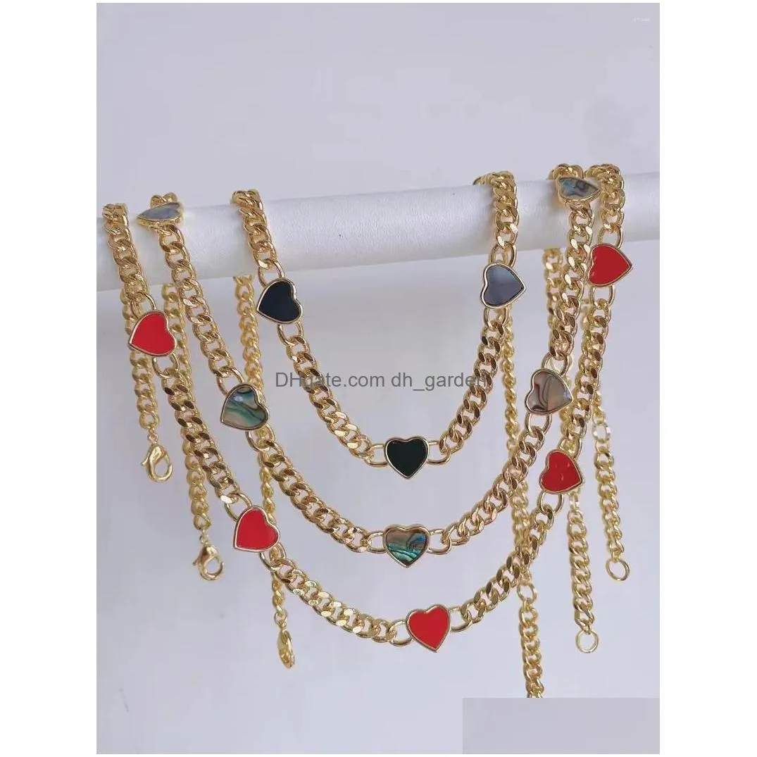 chains 3pcs luxury 18k gold plated chain necklace colorful shell stone heart for women party gifts fine jewelry