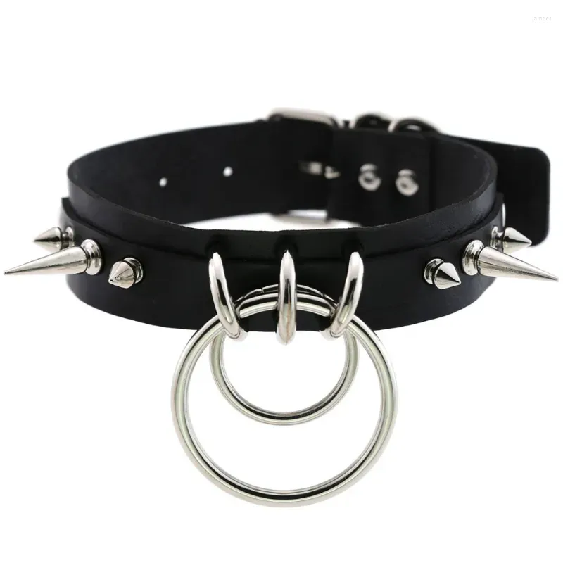 choker gothic double rings spike rivet collar necklaces for women slave status pu punk mens chocker necklace kpop jewelry