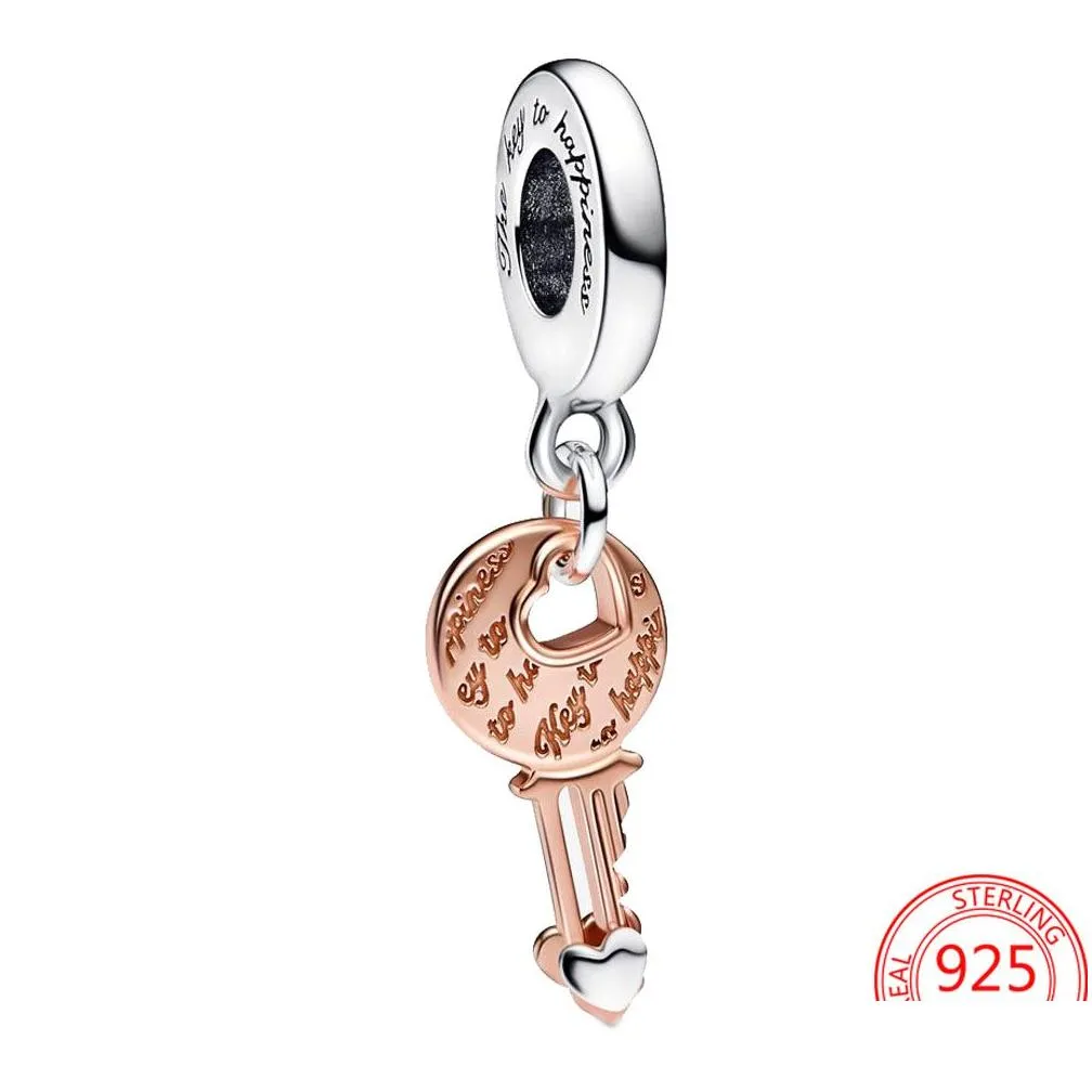 the s925 sterling silver two color key sliding heart suspension charm is suitable for pandora bracelet necklace necklace girl valentines jewelry