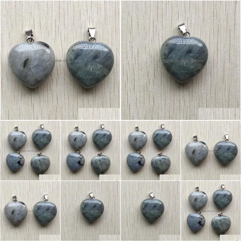 pendant necklaces natural spectrolite wholesale 4pcs/lot fashion good quality love heart shape pendants for jewelry making 30mm
