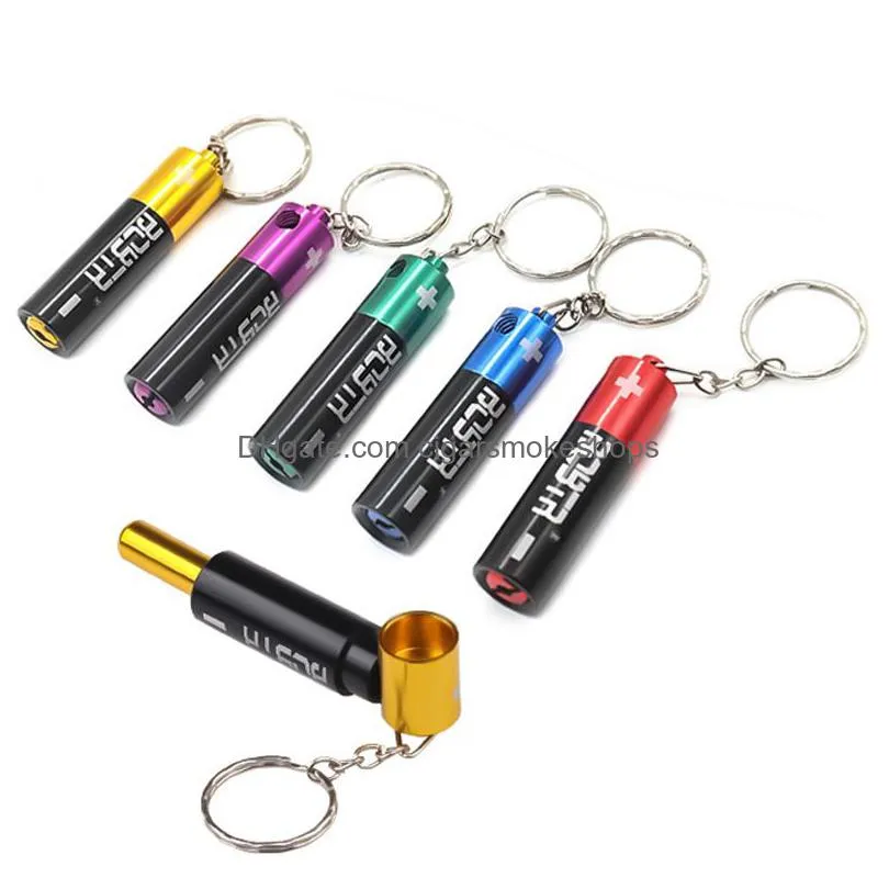  est battery shape metal mini smoking pipe with keychain detachable cigarette innovative hand tobacco filter pipes tools