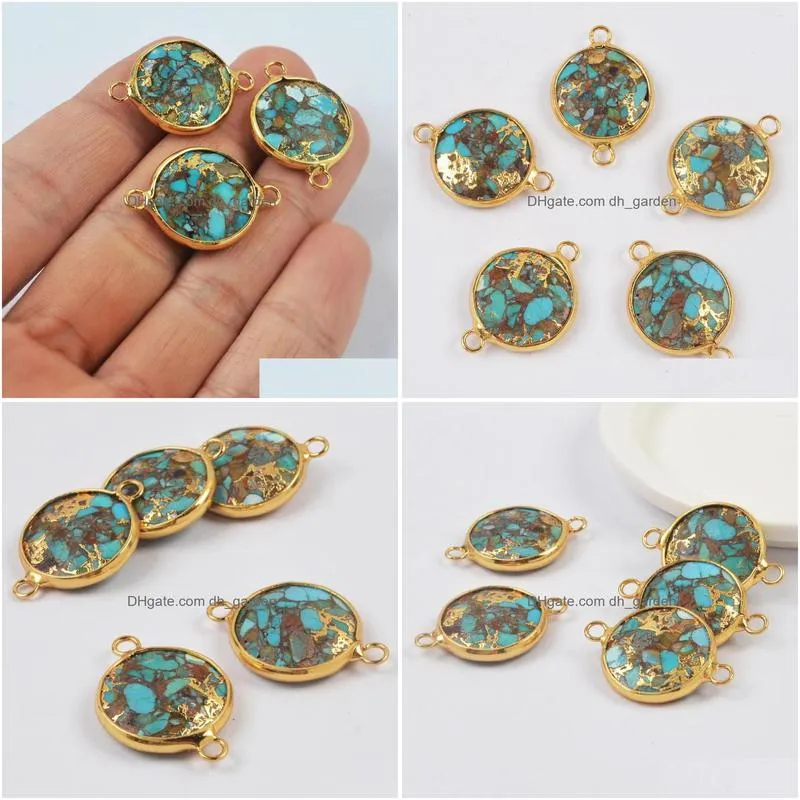 pendant necklaces borosa 5pcs fashion gold plated round copper turquoise faceted connector for necklace handmade jewelry g2009