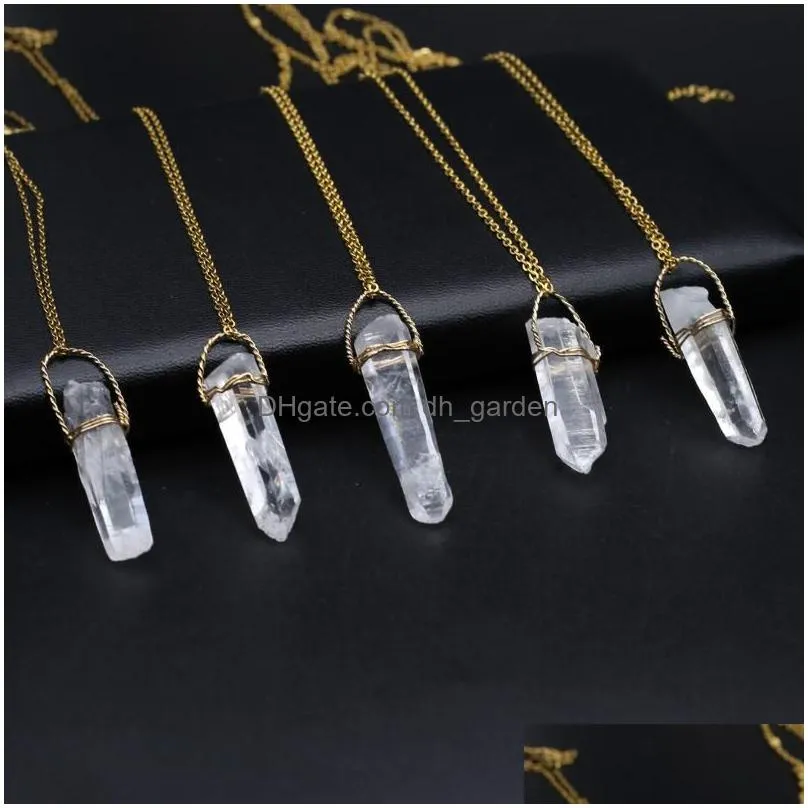 pendant necklaces for women jewelry crafts natural clear quartz stone necklace golden link 55 5cm rope chains crystals charms