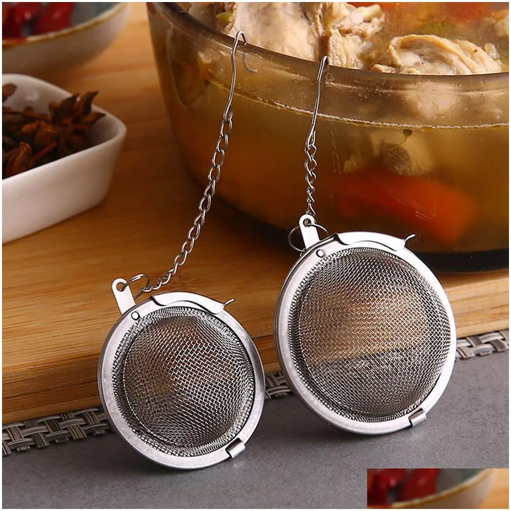 100pcs tea infusers tools 5cm stainless steel seasoning jar pot strainers sphere locking spice teaball strainer mesh infusercoffee filter on