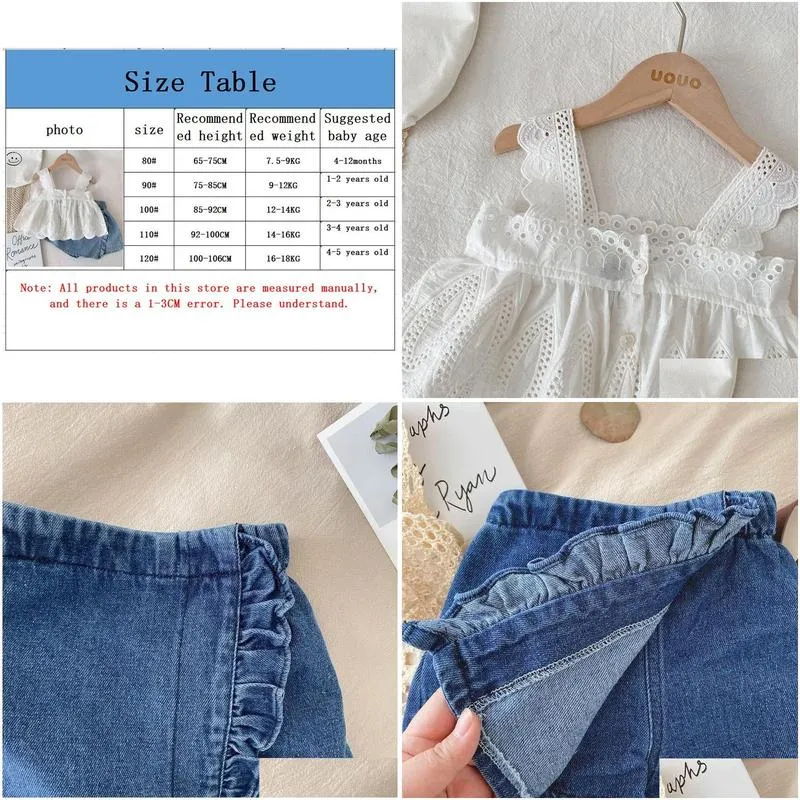 clothing sets girls outfit summer kids clothes lace edge pure white baby girl casual suspender denim skirt childrens 230523