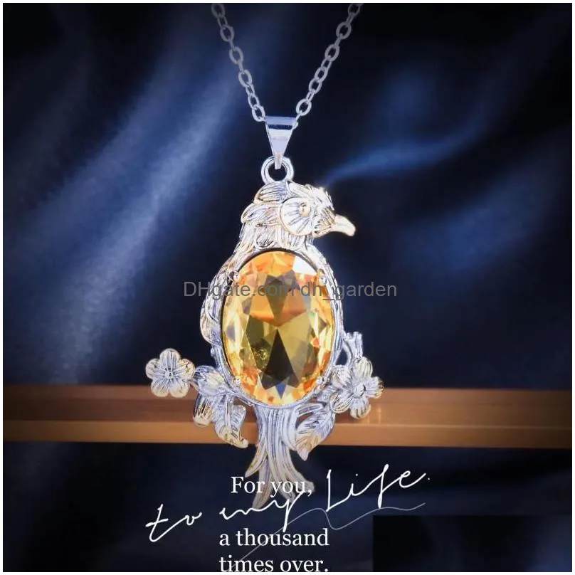 pendant necklaces elegant yellow crystal oval shape birdie necklace for female silver color fine banquet jewelry birthday gifts 2023