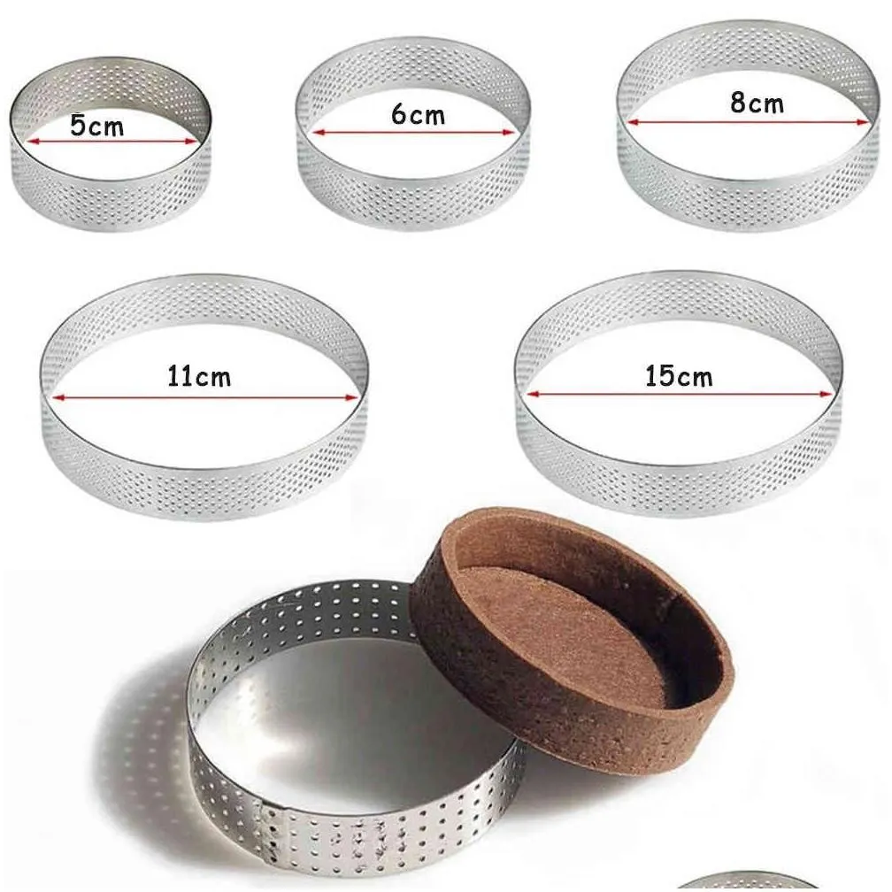 3/6pcs circular tart ring french dessert stainless steel perforation fruit pie quiche cake mousse mold kitchen baking mould