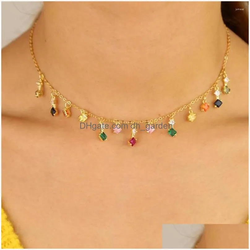 pendant necklaces 2023 gold filled multi color rainbow jewelry girl women colorful tassel charm cz delicate sexy layer luxury