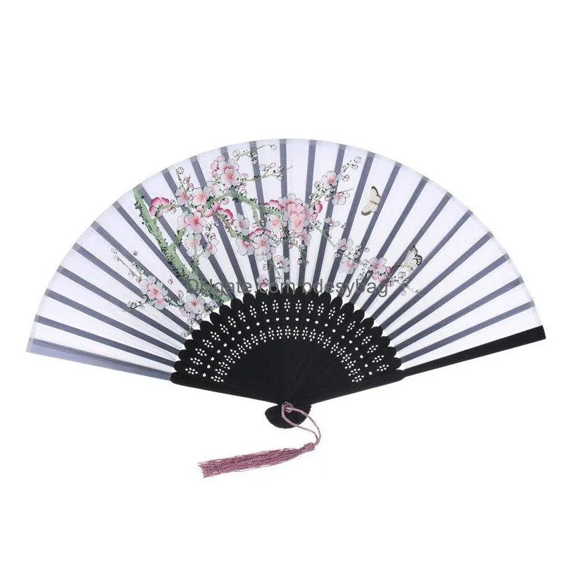 chinese silk fabric folding fan women hand held silk folding bamboo fans chinese japanese style wedding party gift decration