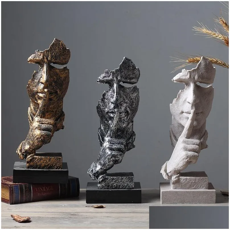 abstract sculpture figurine ornaments silence is gold office home decoration accessories modern art resin decoration craft