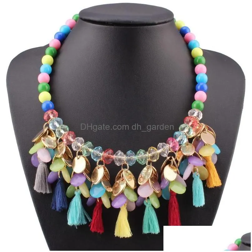 pendant necklaces fashion brand colorful necklace bead chain tassel chunky statement crystal for women wholesale