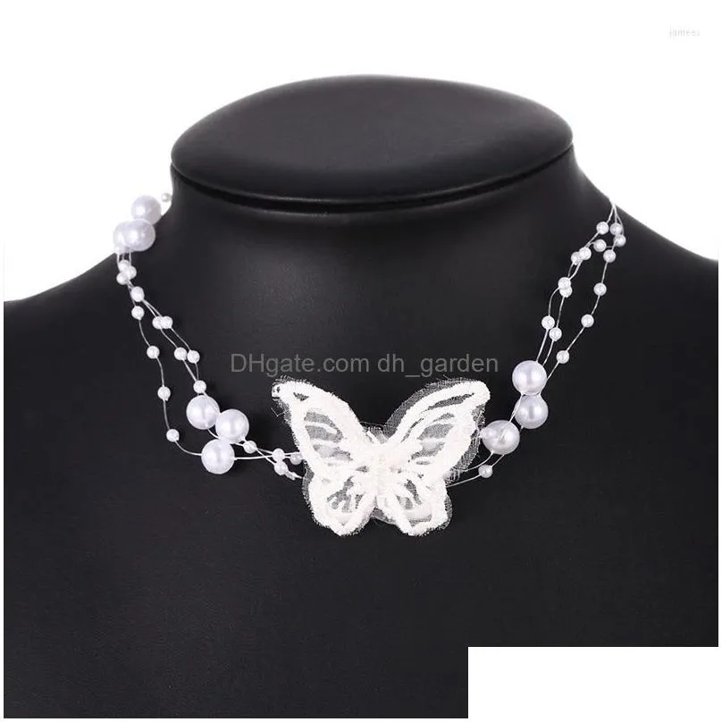 choker 2023 french retro temperament mesh butterfly flower multilayer fish line pearl clavicle chain girl personality necklace