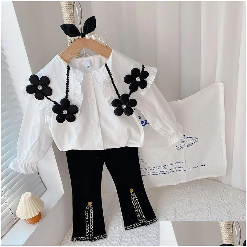 clothing sets girls autumn spring long sleeve floral shirt top flared pants kids boutique clothes 2pcs 3 4 5 6 7y 230523