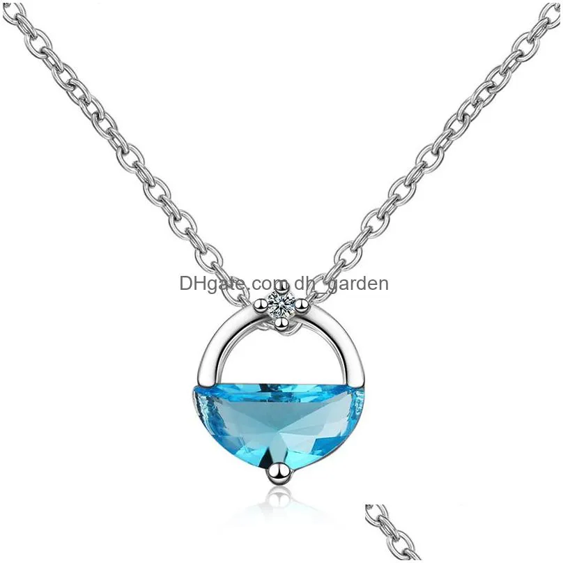 pendant necklaces exquisite round clavicle chain necklace elegant womens wedding blue white crystal fashion jewelry