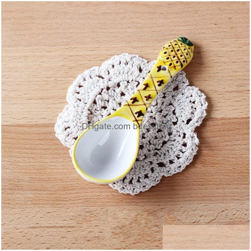 ceramic coffee stirring spoon korean style household tableware dessert watermelon lemon pineapple fruit design ceramic spoon