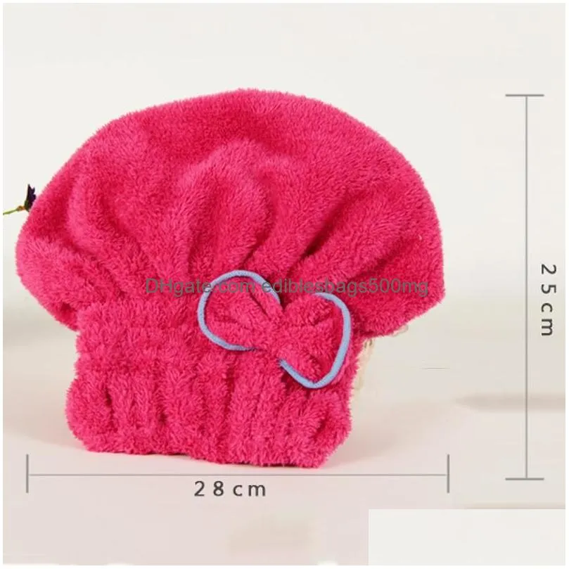 magic hair dry drying turban wrap towel hat water absorption quick dry bath cap cute bow make up towel coral fleece bath hat dh1053