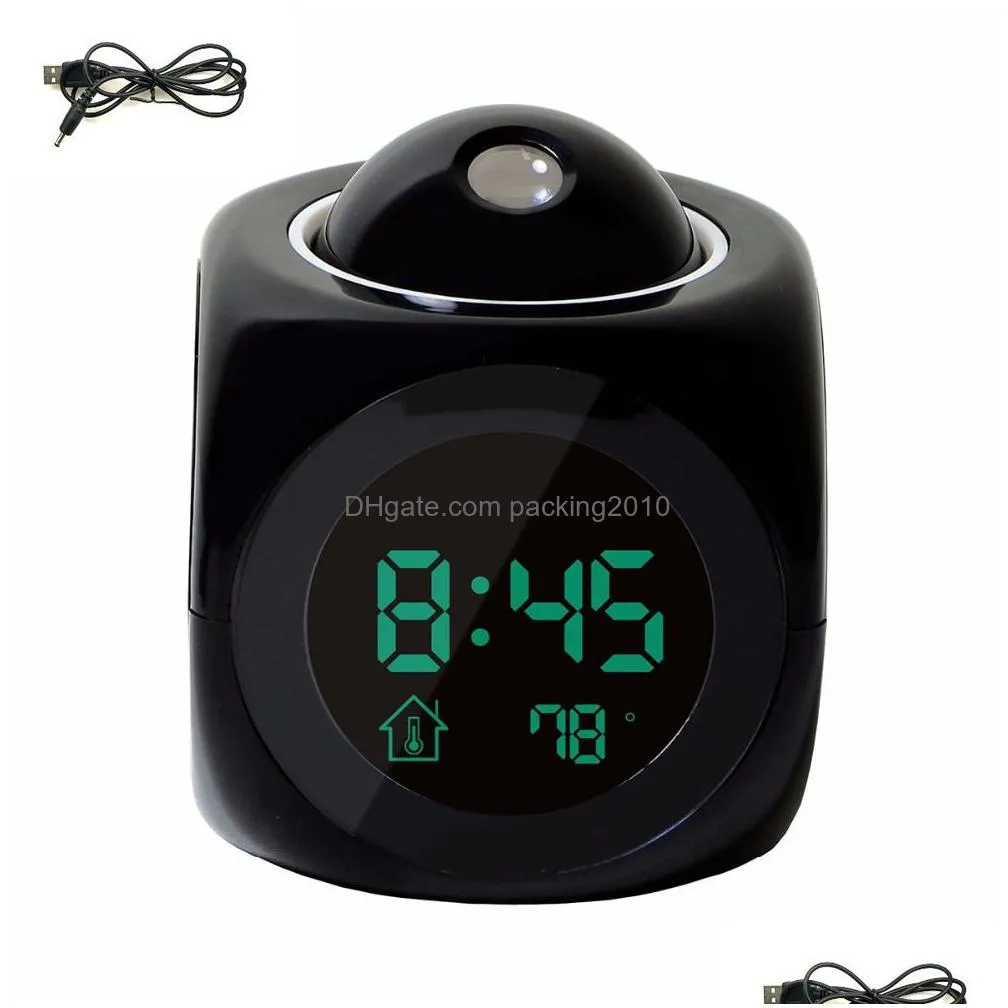 lcd projection led display time digital alarm clock talking voice prompt thermometer prevent snooze functional desk alarm clock dh1113