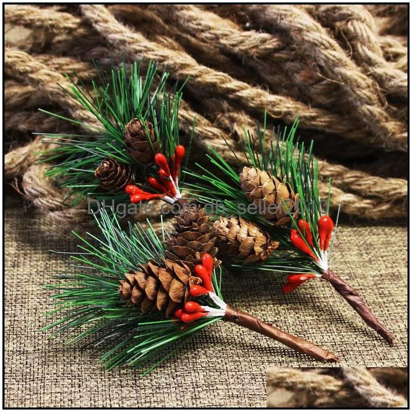 artificial plastic berries pine leaf natural pine cone ball christmas xmas tree wedding gift box wreaths craft decoration