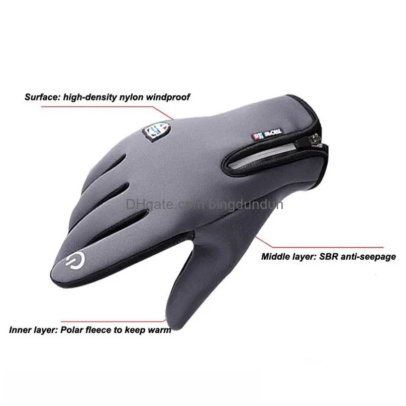 warm winter cycling glove waterproof windproof nonslip outdoor thermal gloves plus velvet men women zipper touch screen gloves vt1697