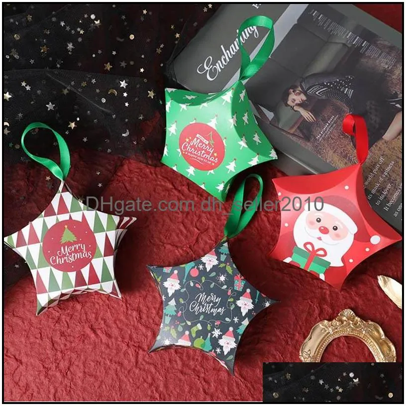 creative christmas candy box color printing xmas decorations box with handle rope star candy gifts boxes