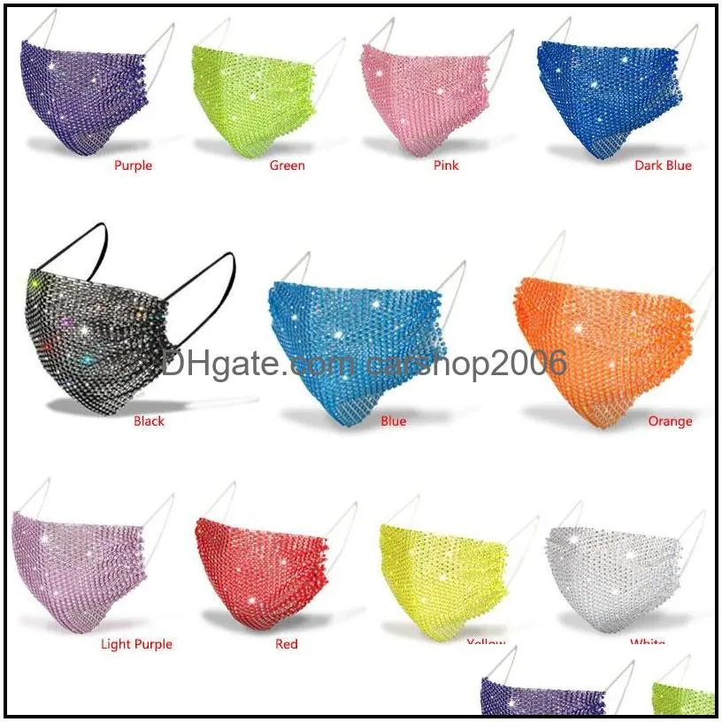 50pcs fashion colorful mesh designer party face mask bling diamond rhinestone grid net sexy hollow masks reuseable