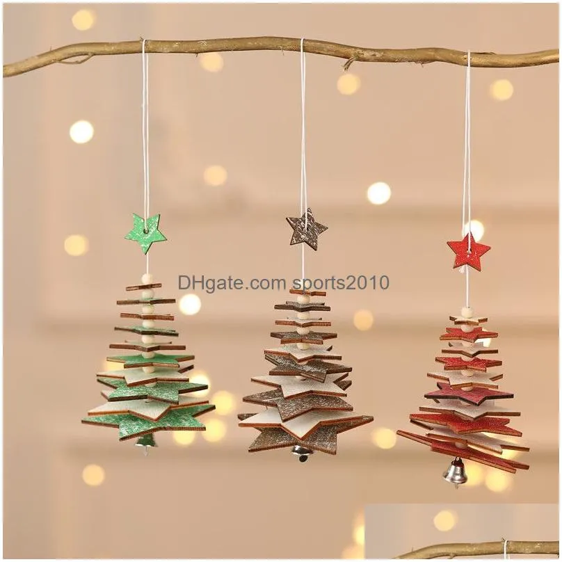 wooden christmas pendant creative fivepointed star snowflake bell christmas tree hanging small ornaments party colorful decor vt1816