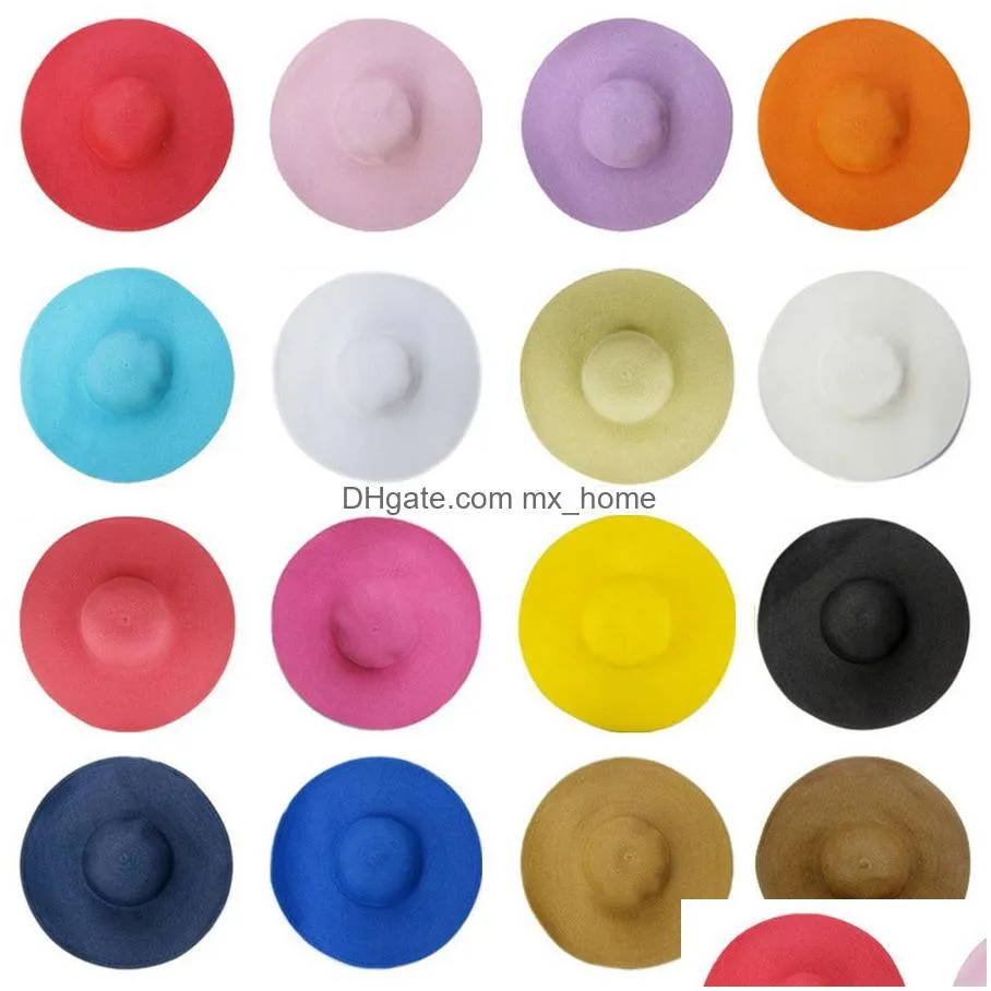 beach foldable large brimmed solid color straw hat women outdoor holiday shading hat female summer seaside sun visor caps dh1089