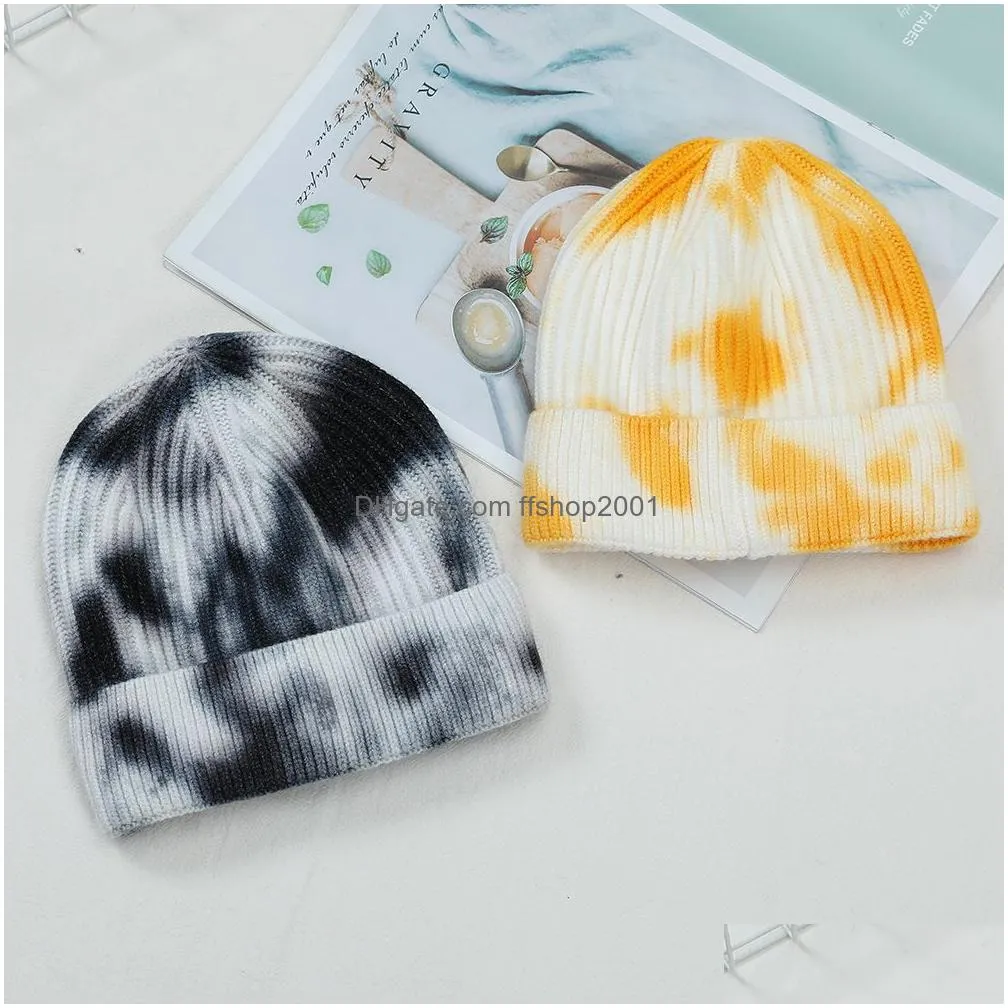 female fashion tiedye knitted hat women warm autumn winter knitted street hip hop melon cap unisex gradient beanie woolen hats vt1712