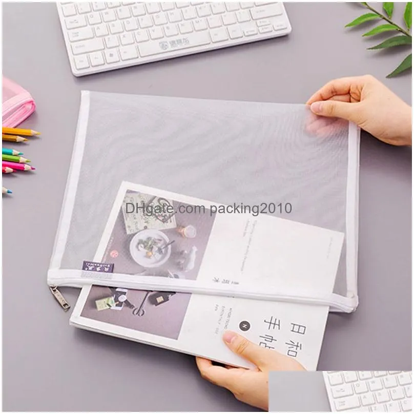 zipper document bag mesh waterproof file folder classified storage student stationery bag transparent file pocket archival bags vf1490