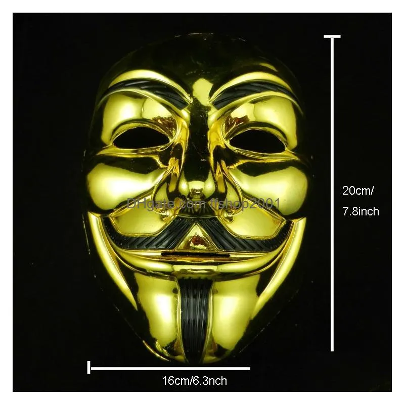 gold silver v mask masquerade masks for vendetta anonymous valentine ball party decoration full face halloween scary party mask dbc